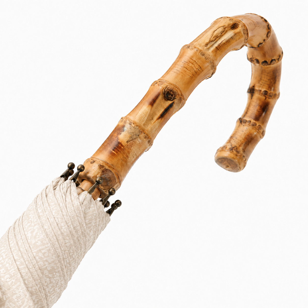 Natural bamboo crook handle ladies umbrella detail