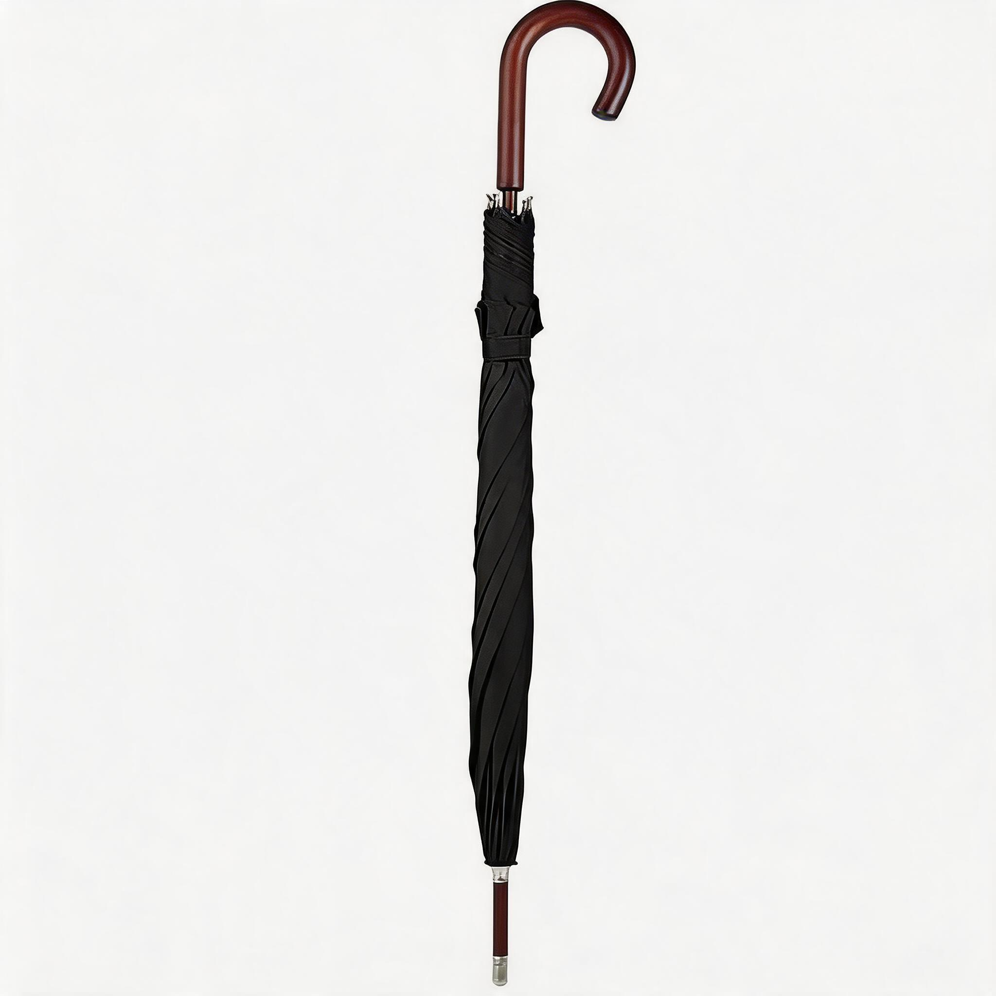 Black automatic wood handle hotel umbrella closed product view