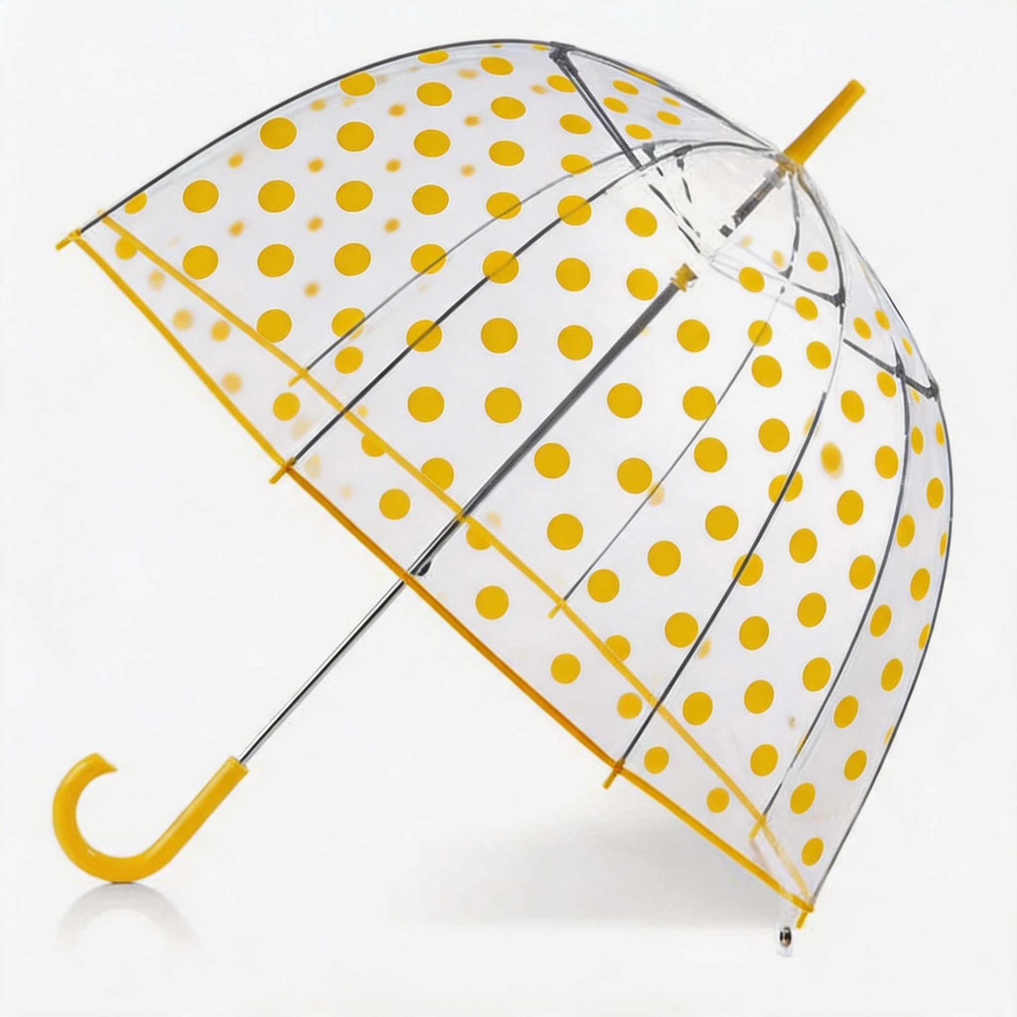 Clear PVC yellow dots bubble umbrella open side view