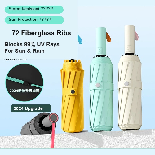 72 rib automatic folding umbrella color options with UV protection