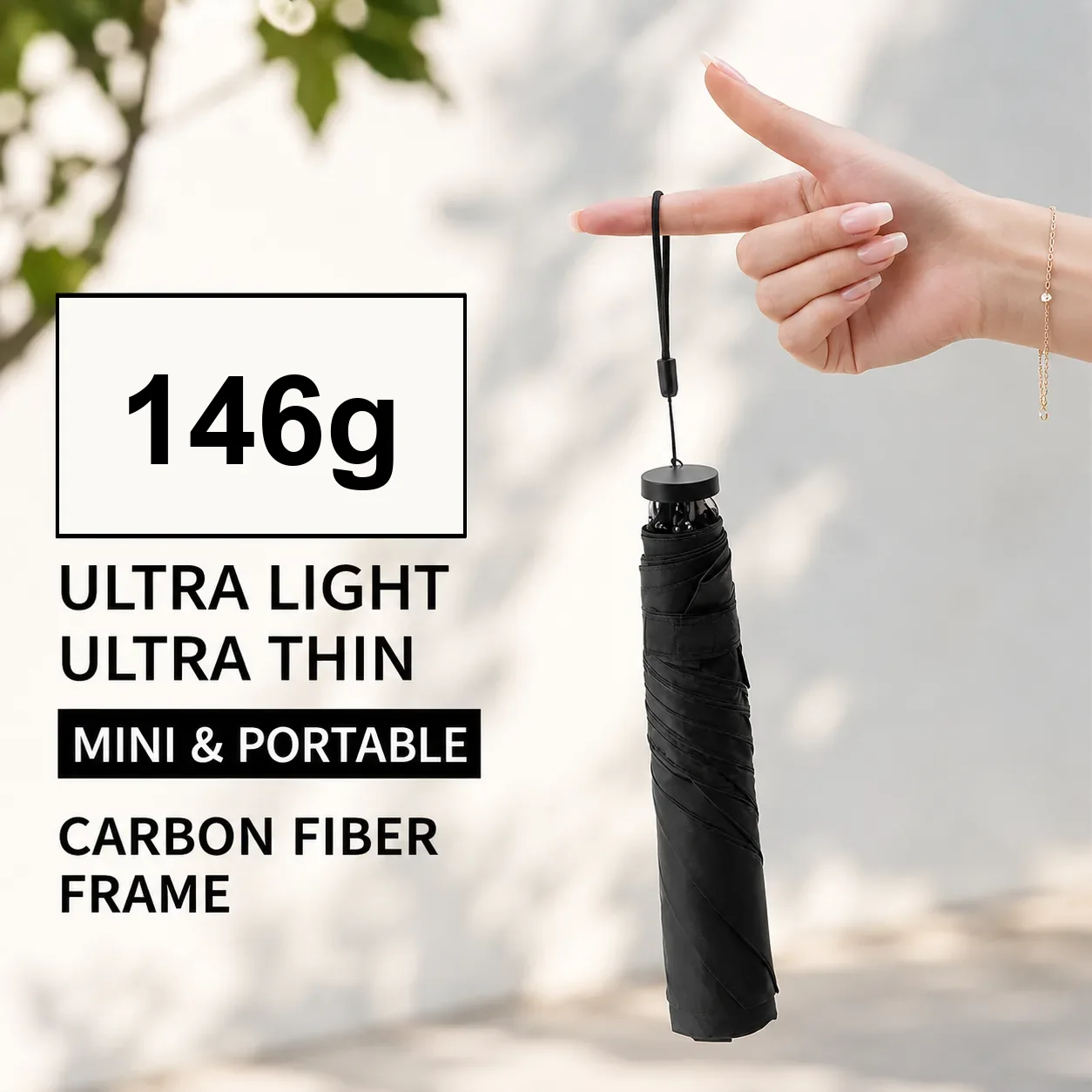 146g mini lightweight folding umbrella with carbon fiber frame for portable travel carry