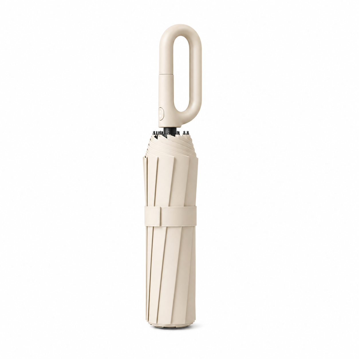 Cream loop handle automatic folding umbrella closed view