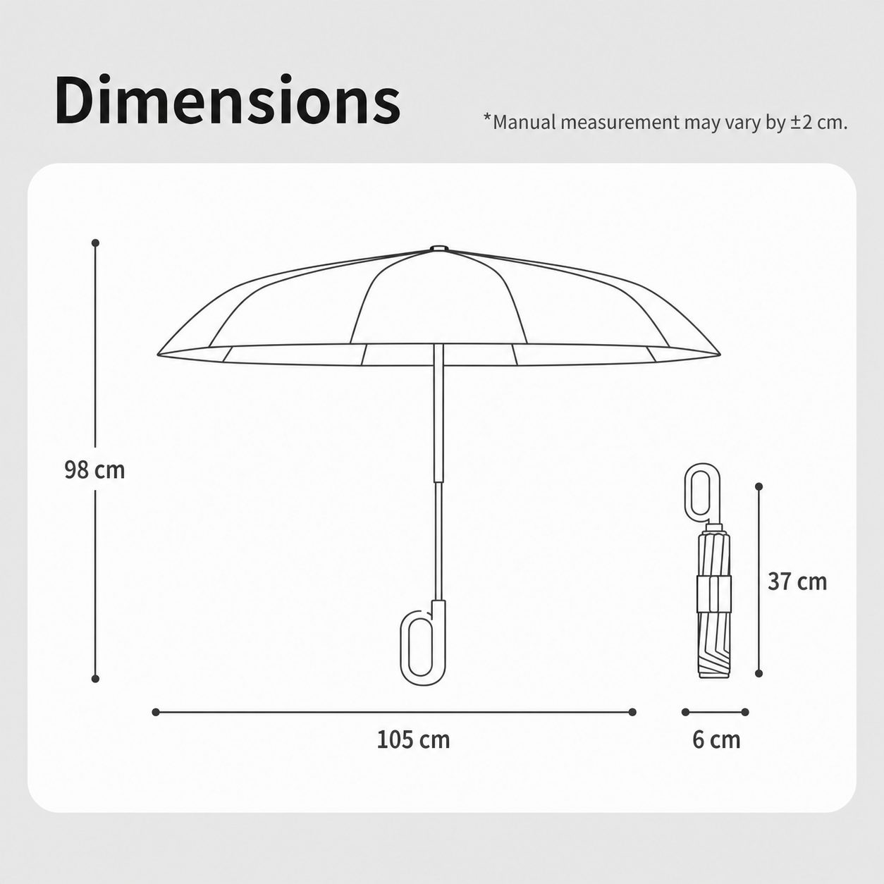 Loop handle automatic folding umbrella dimensions