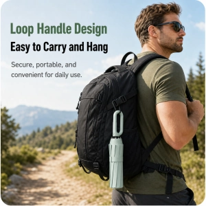 Loop handle automatic folding umbrella lifestyle image with backpack carry hook for B2B custom orders