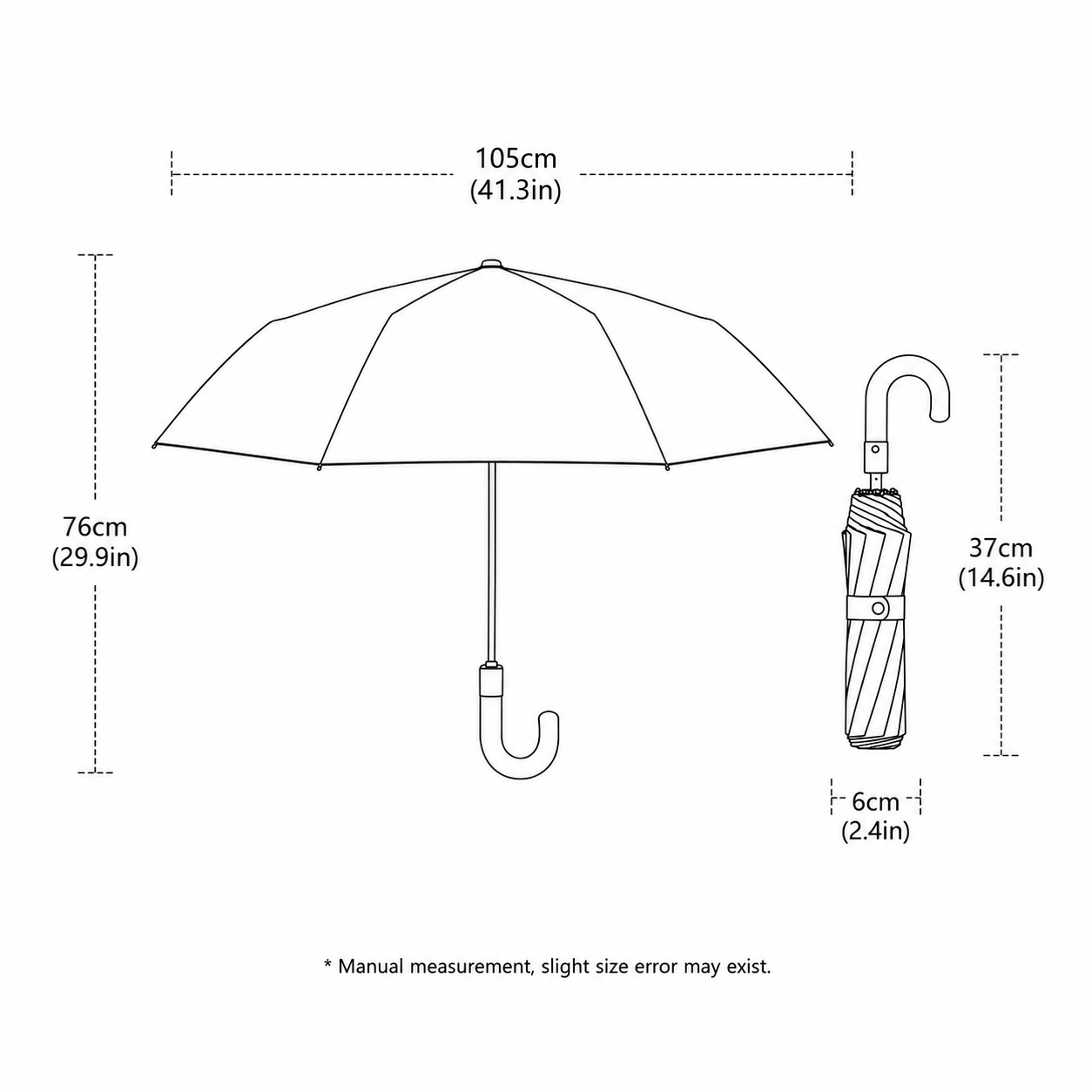 45 inch 10K auto folding wood hook umbrella dimensions