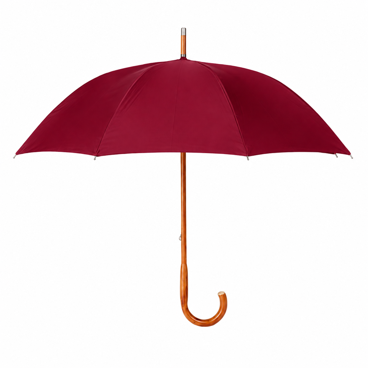 Open red canopy with solid maple wood shaft for business gift umbrella