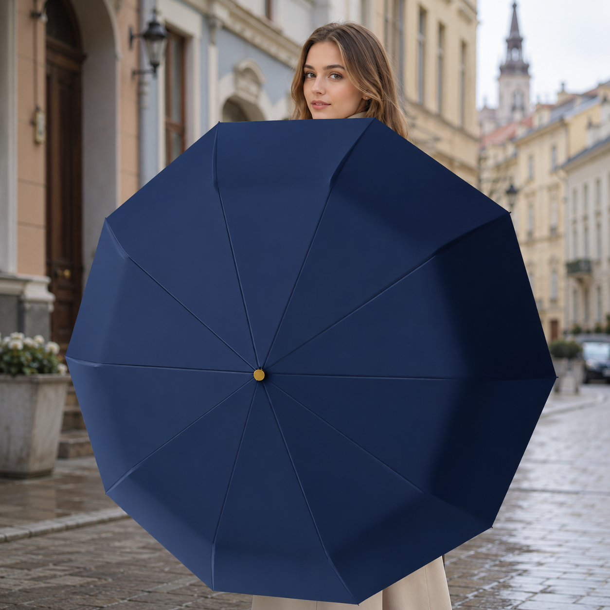 Navy auto folding umbrella for event gift use