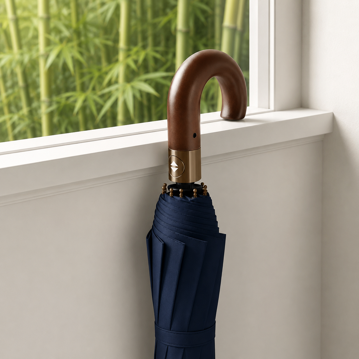 Wood hook handle detail for automatic folding umbrella