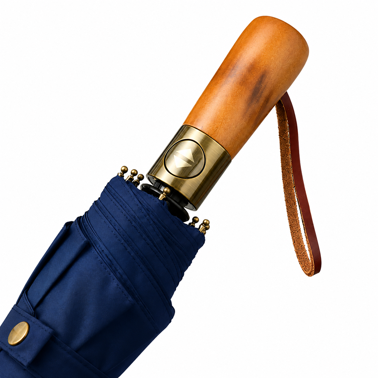 solid wooden handle detail for automatic windproof folding umbrella