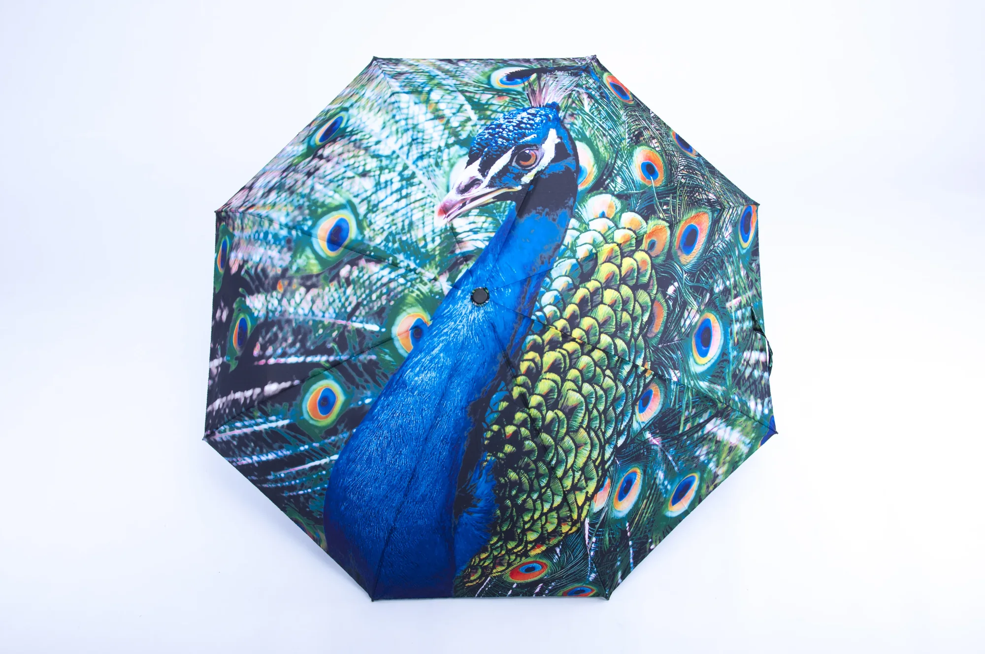 46 inch 8K custom digital print automatic folding umbrella with peacock design