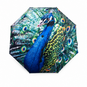 Peacock full-canopy custom digital print automatic folding umbrella
