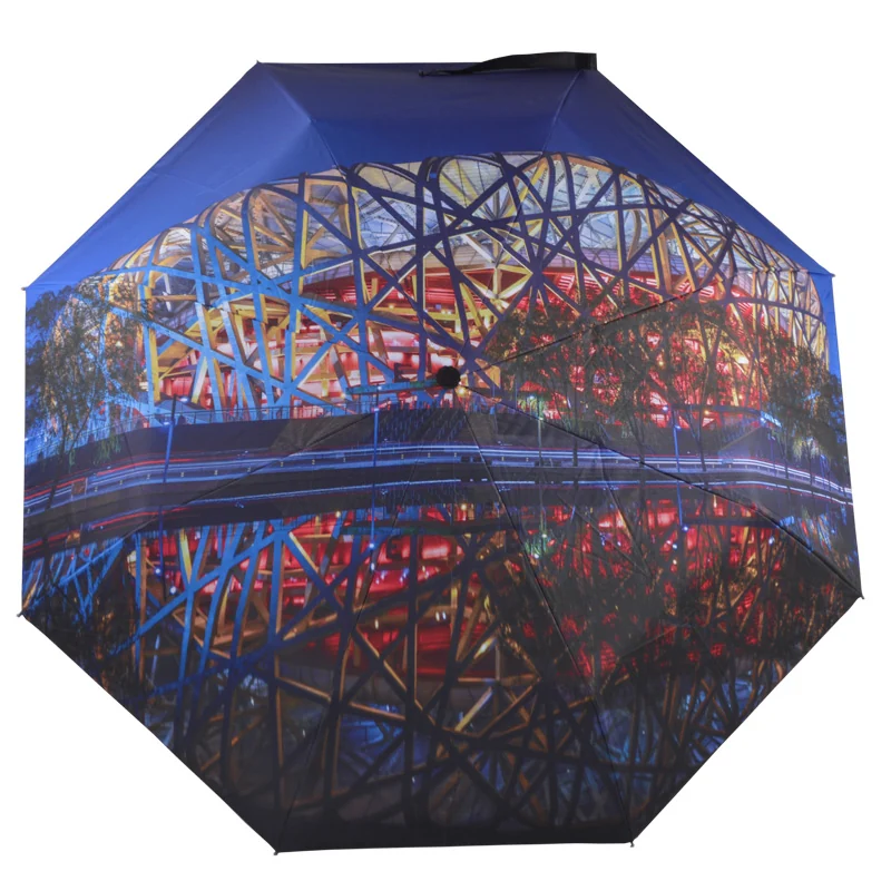 Beijing Bird Nest Stadium full-canopy digital print folding umbrella