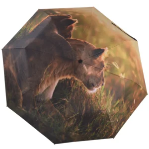 Brown bear portrait full-canopy digital print folding umbrella