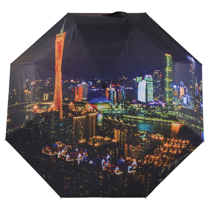 Guangzhou nightscape full-canopy digital print automatic folding umbrella