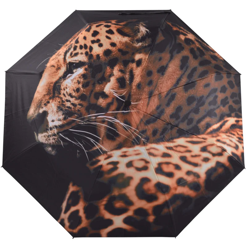 Leopard portrait full-canopy digital print automatic folding umbrella