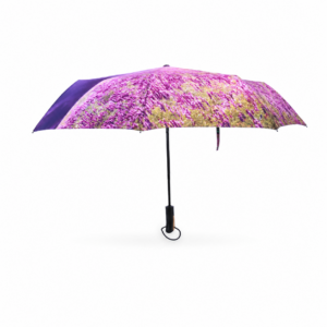 Pink flower field full-canopy digital print folding umbrella