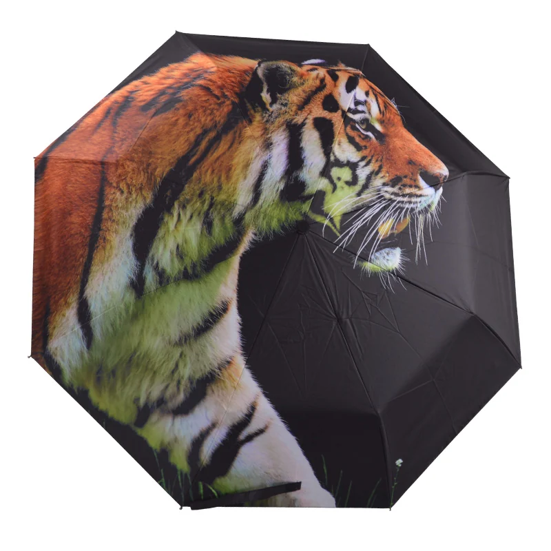 Tiger portrait full-canopy digital print automatic folding umbrella