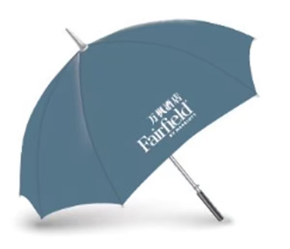 Hotel golf umbrella design rendering showing intended brand color and logo placement