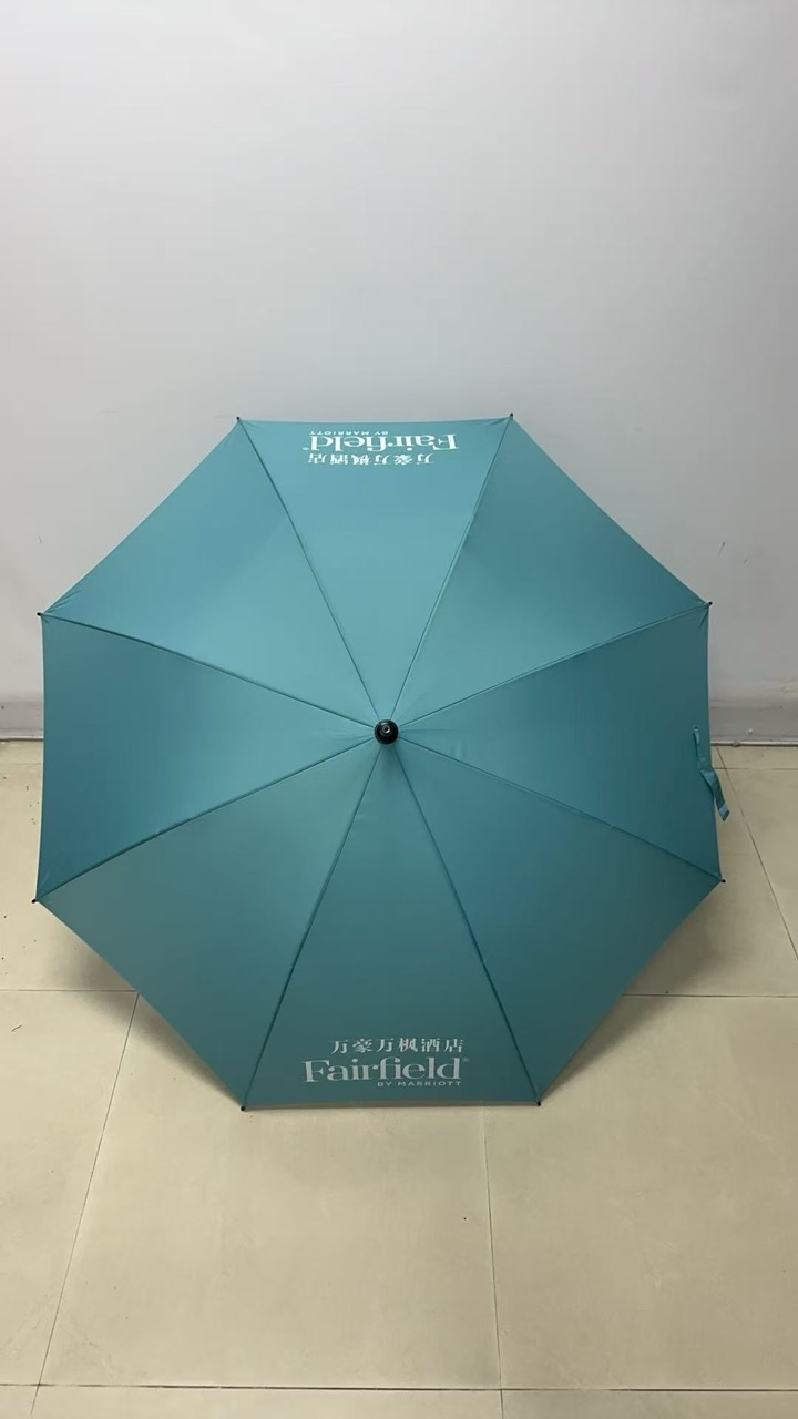 First complete hotel umbrella sample made with the closest available stock-fabric color