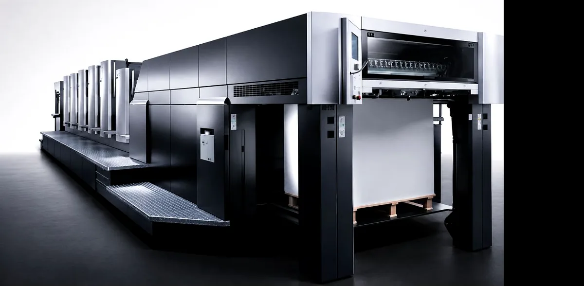 Rotary printing machine illustrating continuous multicolor umbrella fabric production