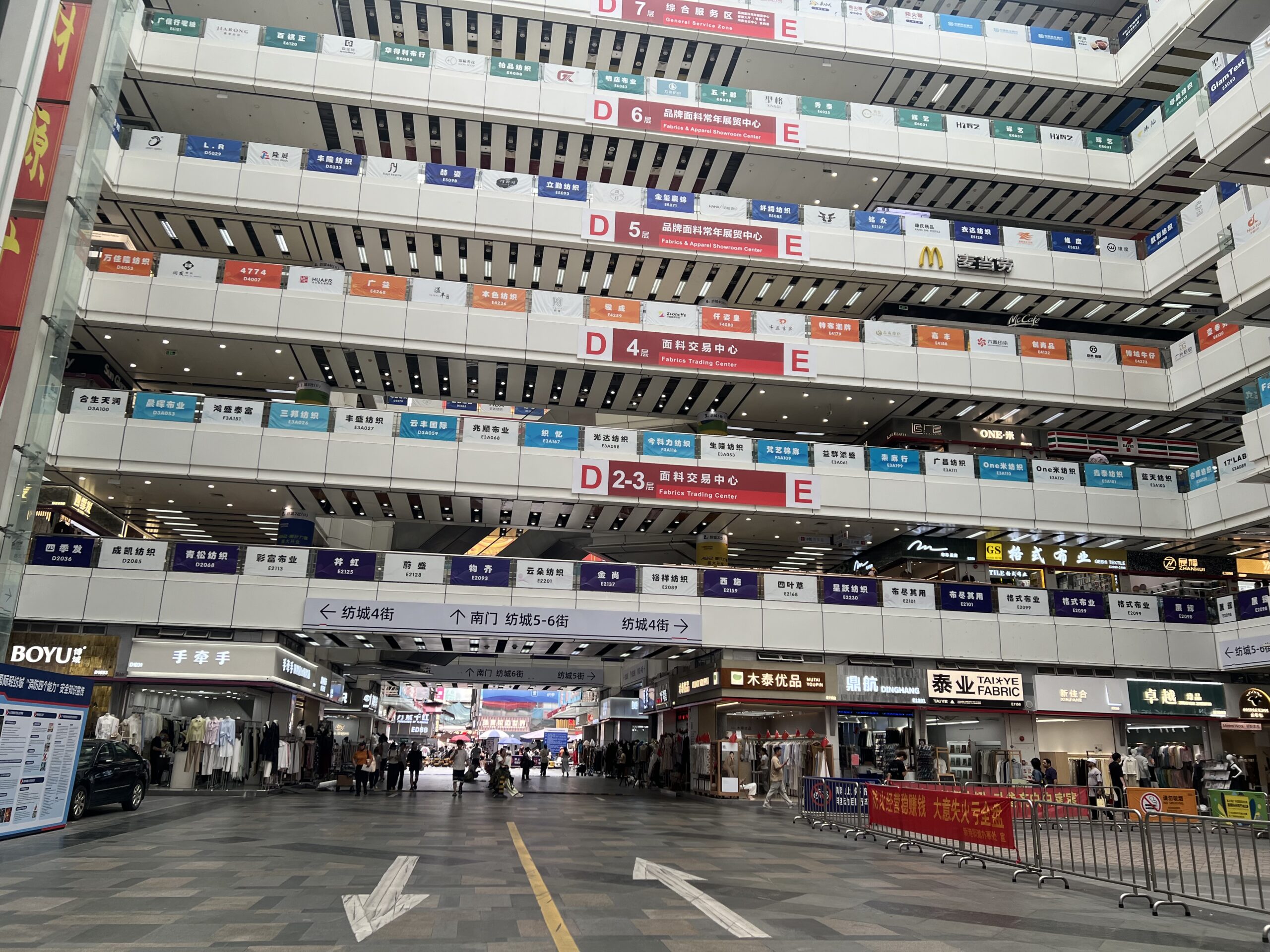 Interior of a multi-level textile market used for material sourcing